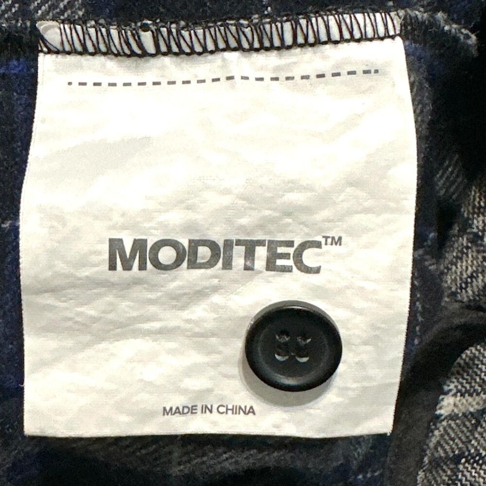 MODITEC Shirt Women Size 2 Navy Blue Gray Plaid Long Sleeve Button-Up Flannel - Picture 10 of 12